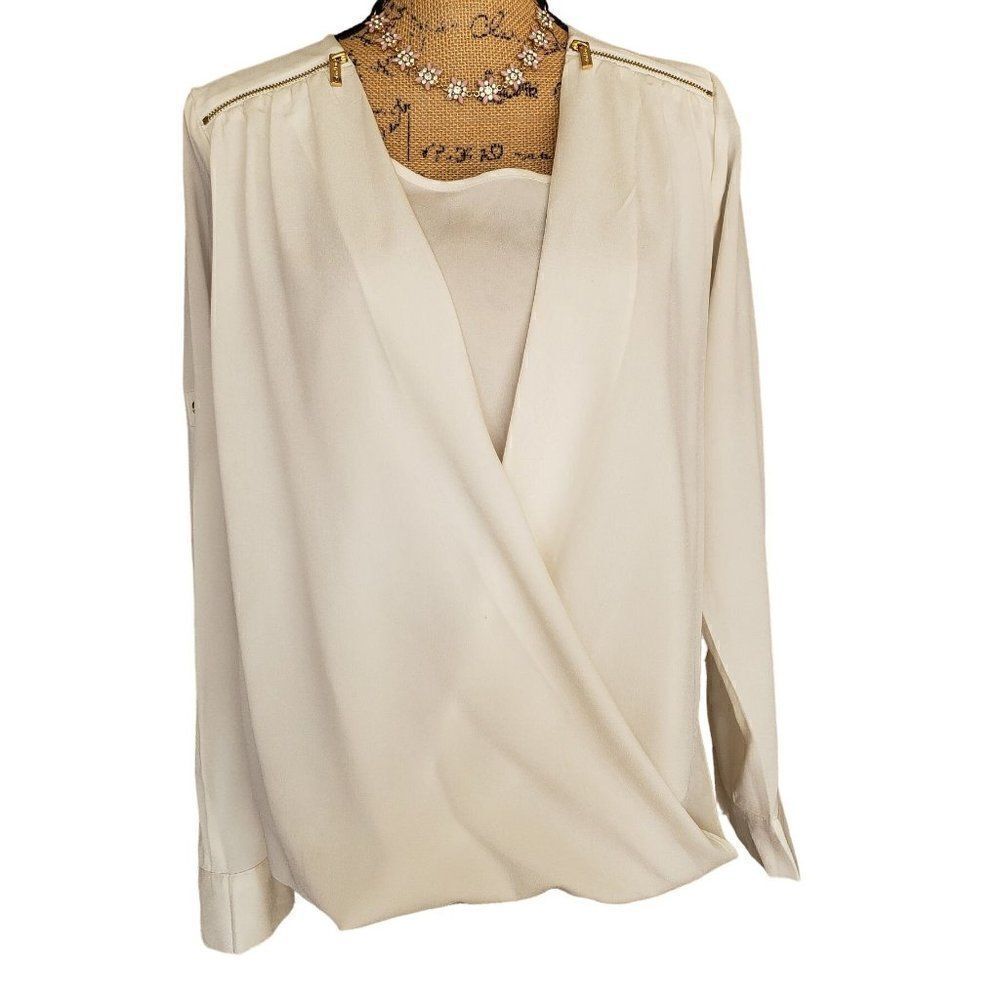 Calvin Klein Women's Dressy Blouse White Drape Top Wrap Long Sleeve XS NWOT - Picture 3 of 9